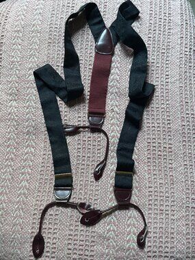 Vintage CAS black silk burgundy leather trim suspenders braces made in Germany
